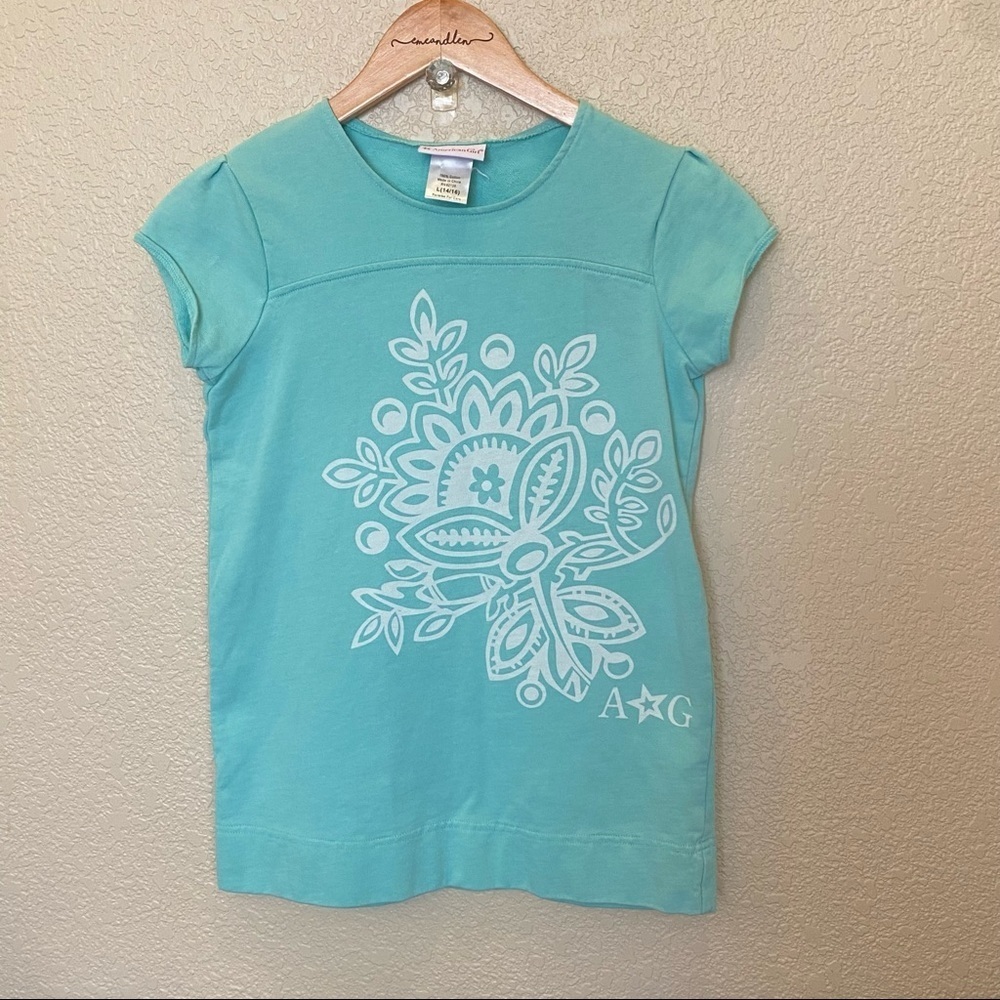 American girl short sleeve shirt sweatshirt teal large 14/16 AG‎ floral